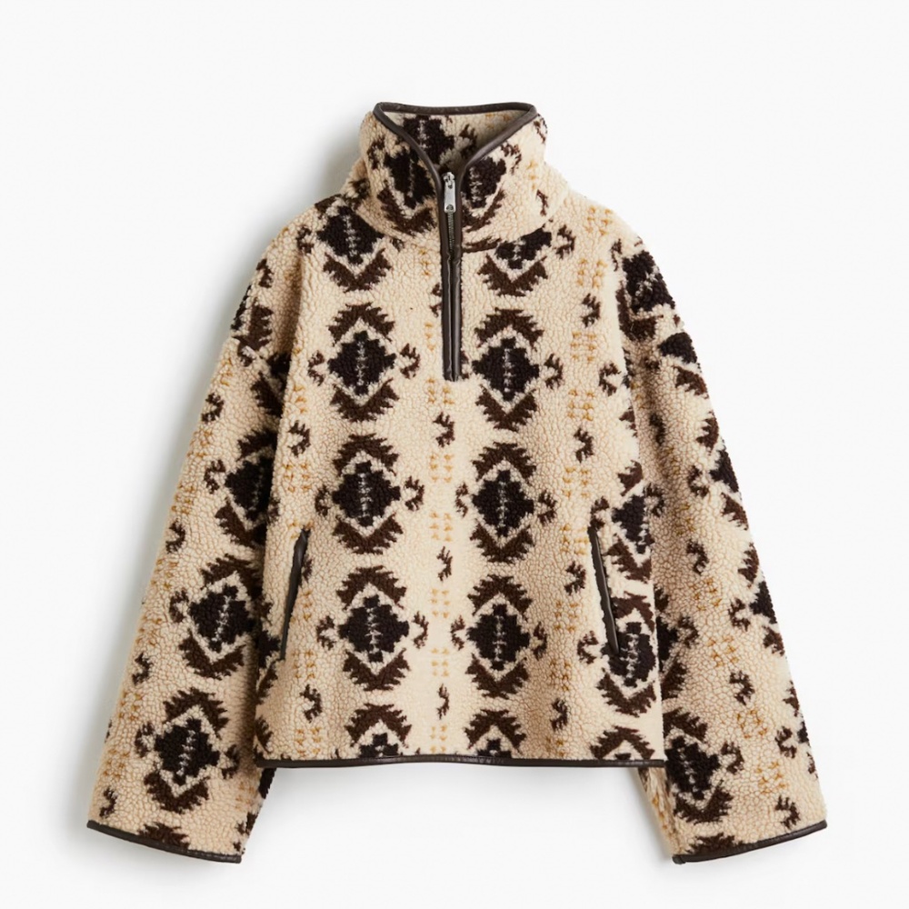 H&M Cream and Brown Patterned Sweater